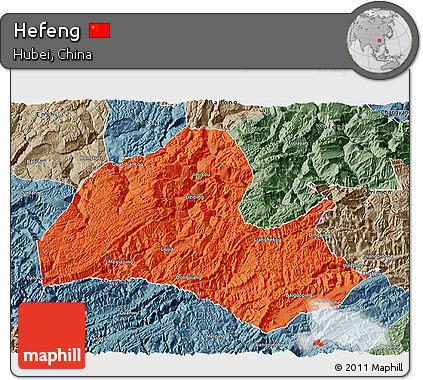 Political 3D Map of Hefeng, semi-desaturated