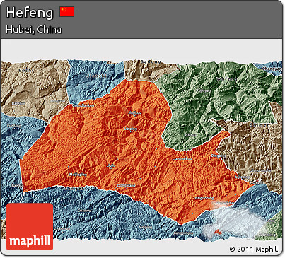 Political 3D Map of Hefeng, semi-desaturated
