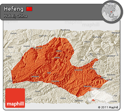 Political 3D Map of Hefeng, shaded relief outside