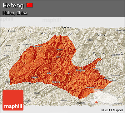 Political 3D Map of Hefeng, shaded relief outside