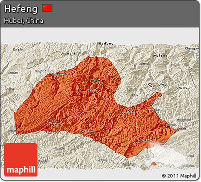 Political 3D Map of Hefeng, shaded relief outside