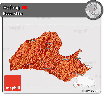 Political 3D Map of Hefeng, single color outside