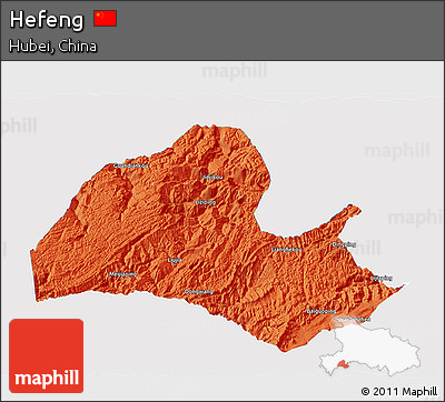 Political 3D Map of Hefeng, single color outside