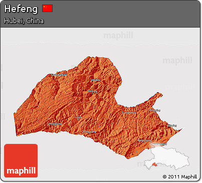 Political 3D Map of Hefeng, single color outside