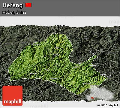 Satellite 3D Map of Hefeng, darken, semi-desaturated
