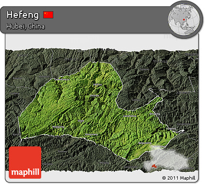 Satellite 3D Map of Hefeng, darken, semi-desaturated