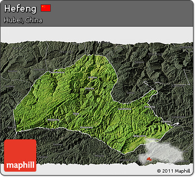 Satellite 3D Map of Hefeng, darken, semi-desaturated