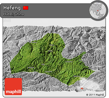 Satellite 3D Map of Hefeng, lighten, desaturated
