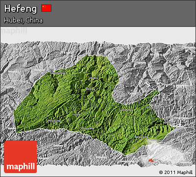 Satellite 3D Map of Hefeng, lighten, desaturated