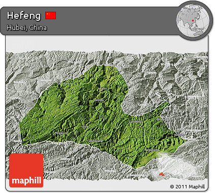 Satellite 3D Map of Hefeng, lighten, semi-desaturated