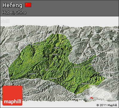 Satellite 3D Map of Hefeng, lighten, semi-desaturated