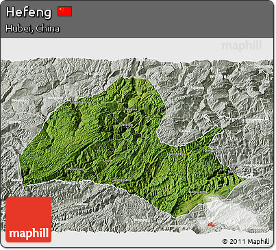 Satellite 3D Map of Hefeng, lighten, semi-desaturated