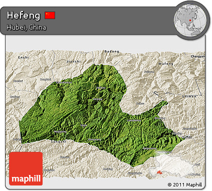 Satellite 3D Map of Hefeng, shaded relief outside
