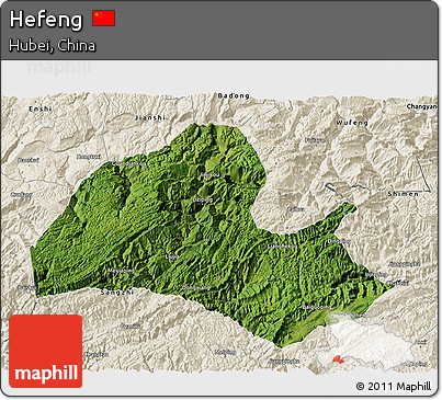 Satellite 3D Map of Hefeng, shaded relief outside