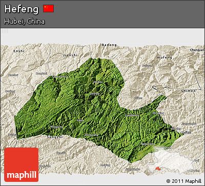 Satellite 3D Map of Hefeng, shaded relief outside