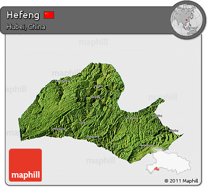 Satellite 3D Map of Hefeng, single color outside