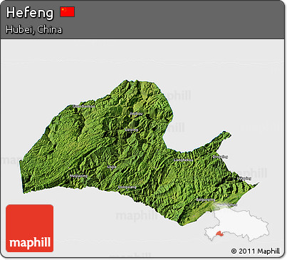 Satellite 3D Map of Hefeng, single color outside
