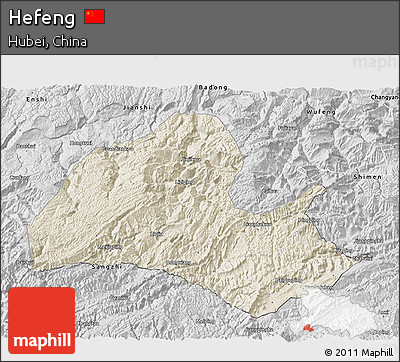 Shaded Relief 3D Map of Hefeng, desaturated
