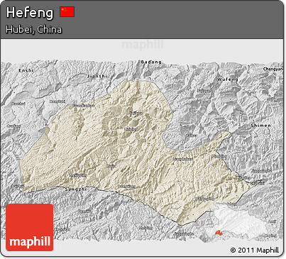 Shaded Relief 3D Map of Hefeng, desaturated
