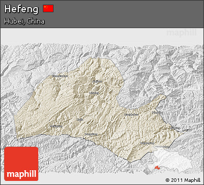 Shaded Relief 3D Map of Hefeng, lighten, desaturated