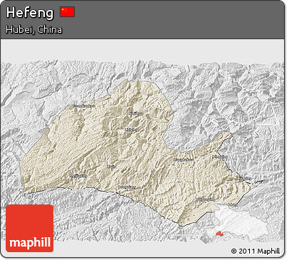 Shaded Relief 3D Map of Hefeng, lighten, desaturated