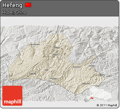 Shaded Relief 3D Map of Hefeng, lighten, semi-desaturated