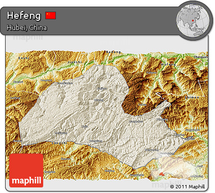 Shaded Relief 3D Map of Hefeng, physical outside