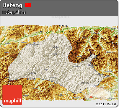 Shaded Relief 3D Map of Hefeng, physical outside