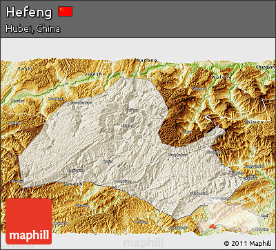 Shaded Relief 3D Map of Hefeng, physical outside