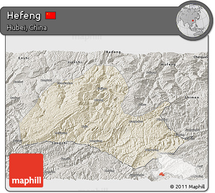 Shaded Relief 3D Map of Hefeng, semi-desaturated