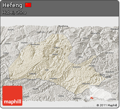 Shaded Relief 3D Map of Hefeng, semi-desaturated