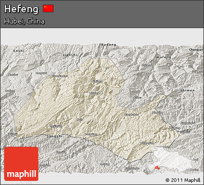 Shaded Relief 3D Map of Hefeng, semi-desaturated