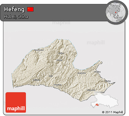 Shaded Relief 3D Map of Hefeng, single color outside