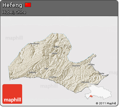 Shaded Relief 3D Map of Hefeng, single color outside