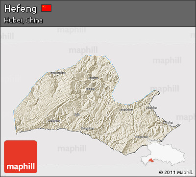 Shaded Relief 3D Map of Hefeng, single color outside