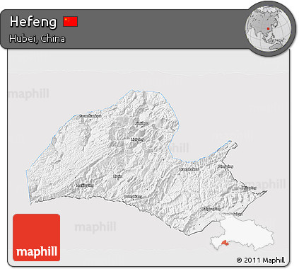 Silver Style 3D Map of Hefeng, single color outside