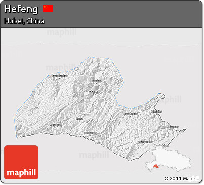 Silver Style 3D Map of Hefeng, single color outside