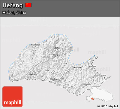 Silver Style 3D Map of Hefeng, single color outside