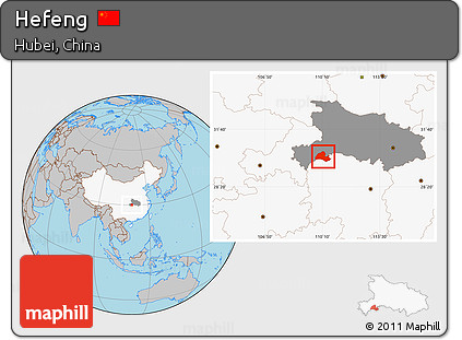 Gray Location Map of Hefeng, highlighted country, highlighted parent region