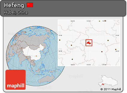 Gray Location Map of Hefeng, highlighted country, hill shading