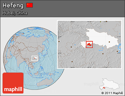 Gray Location Map of Hefeng, highlighted parent region, hill shading