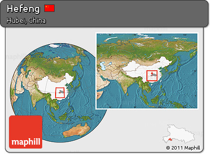 Satellite Location Map of Hefeng, highlighted country, highlighted parent region, within the entire country