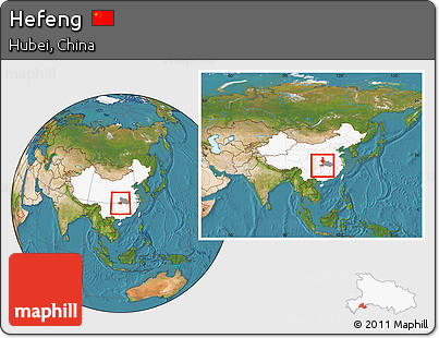 Satellite Location Map of Hefeng, highlighted country, highlighted parent region, within the entire country