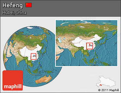 Satellite Location Map of Hefeng, highlighted country, highlighted parent region, within the entire country