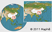 Satellite Location Map of Hefeng, highlighted country, highlighted parent region, within the entire country