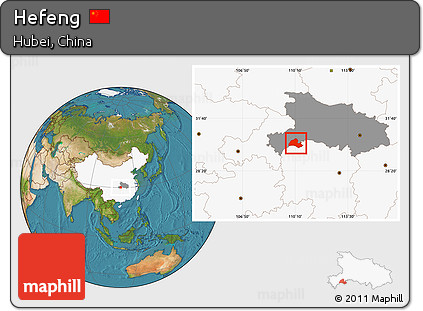 Satellite Location Map of Hefeng, highlighted country, highlighted parent region