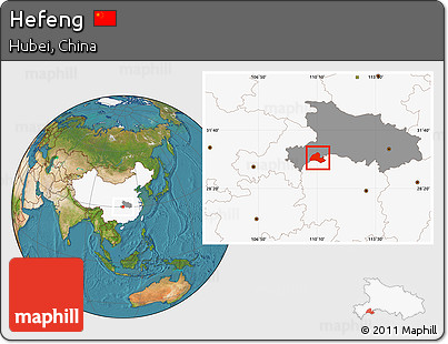 Satellite Location Map of Hefeng, highlighted country, highlighted parent region