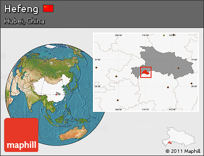 Satellite Location Map of Hefeng, highlighted country, highlighted parent region