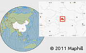 Savanna Style Location Map of Hefeng, highlighted country, hill shading