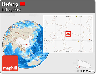 Shaded Relief Location Map of Hefeng, highlighted country